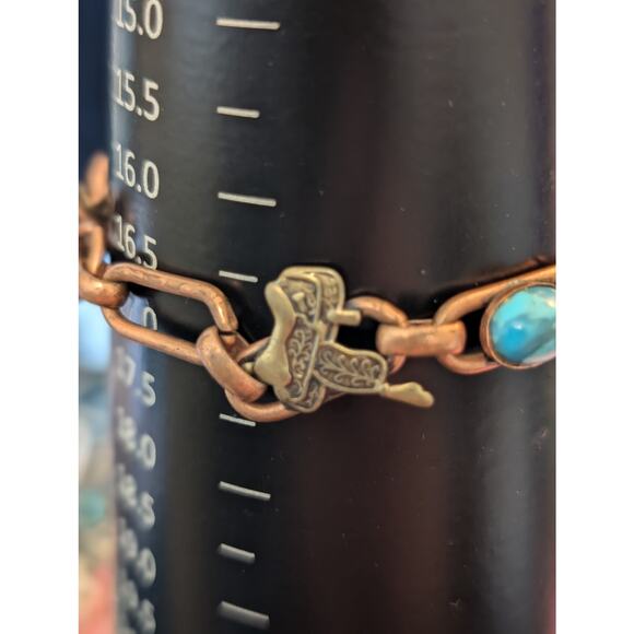 Bell Trading Post Turquoise Copper & Brass Cowboy Charms Link 7.25" Bracelet - Picture 6 of 6